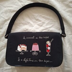 Lulu Guinness Hand Shoulder Bag Purse "A Moment On The Lips" Small Black 9.5"×6"